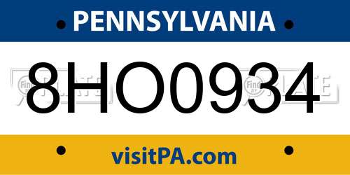8HO0934 Pennsylvania License Plate