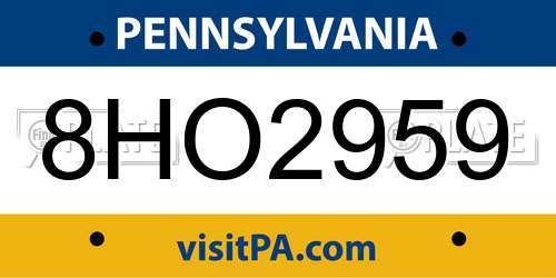 8HO2959 Pennsylvania License Plate