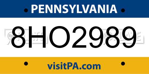 8HO2989 Pennsylvania License Plate