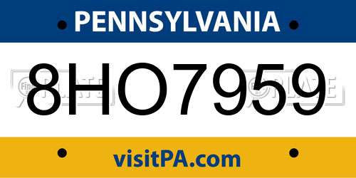 8HO7959 Pennsylvania License Plate