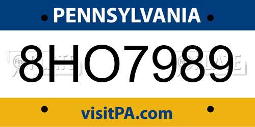 8HO7989 Pennsylvania License Plate