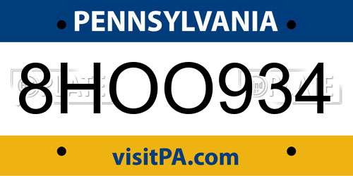 8HOO934 Pennsylvania License Plate