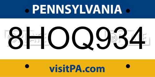 8HOQ934 Pennsylvania License Plate