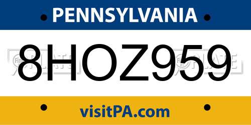 8HOZ959 Pennsylvania License Plate