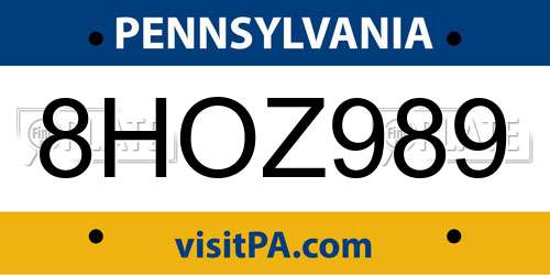8HOZ989 Pennsylvania License Plate