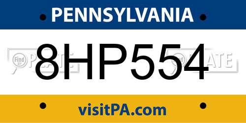8HP554 Pennsylvania License Plate