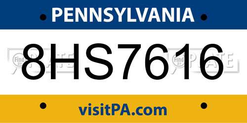 8HS7616 Pennsylvania License Plate