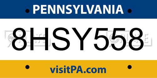 8HSY558 Pennsylvania License Plate