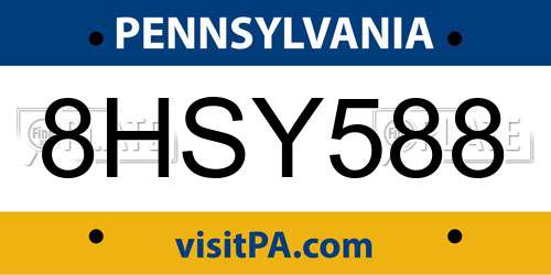 8HSY588 Pennsylvania License Plate