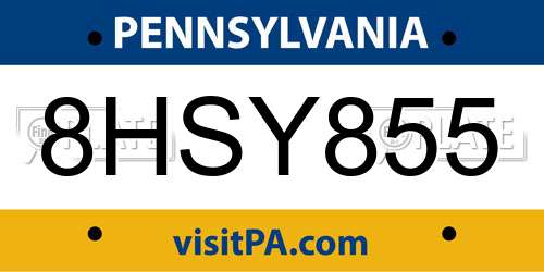 8HSY855 Pennsylvania License Plate