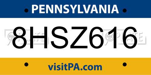 8HSZ616 Pennsylvania License Plate