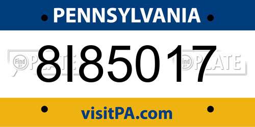8I85017 Pennsylvania License Plate