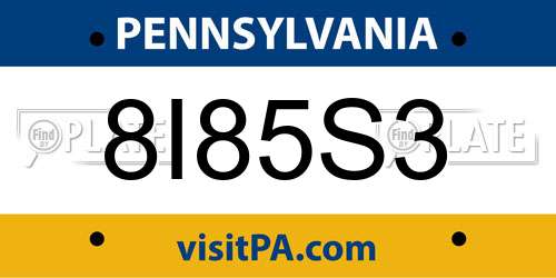 8I85S3 Pennsylvania License Plate