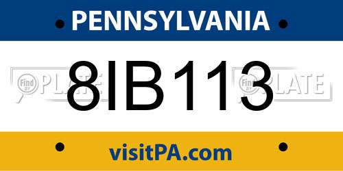 8IB113 Pennsylvania License Plate