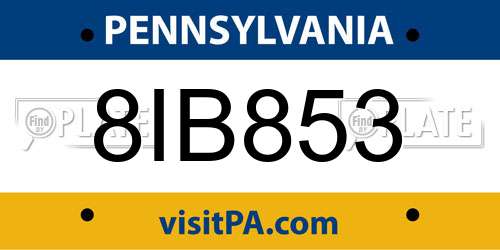 8IB853 Pennsylvania License Plate