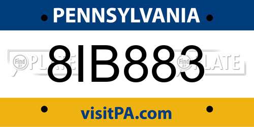 8IB883 Pennsylvania License Plate