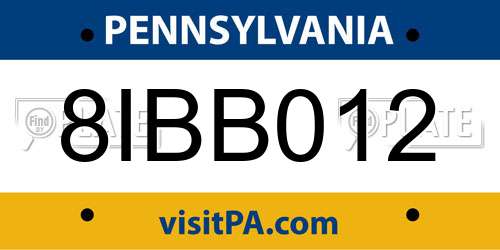 8IBB012 Pennsylvania License Plate