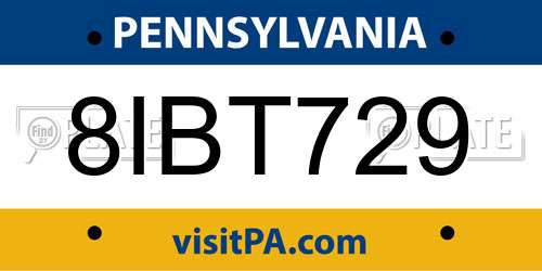 8IBT729 Pennsylvania License Plate
