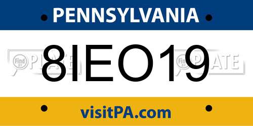 8IEO19 Pennsylvania License Plate