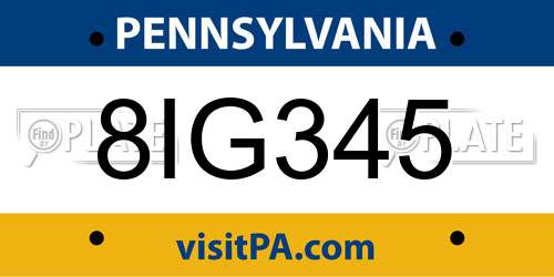8IG345 Pennsylvania License Plate