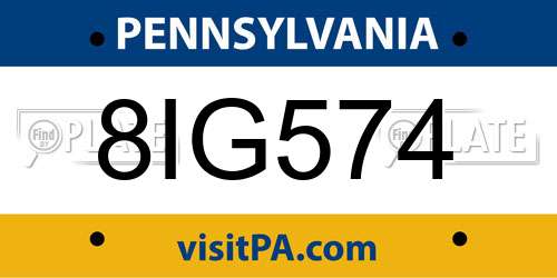 8IG574 Pennsylvania License Plate