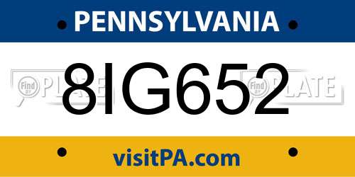8IG652 Pennsylvania License Plate