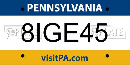 8IGE45 Pennsylvania License Plate