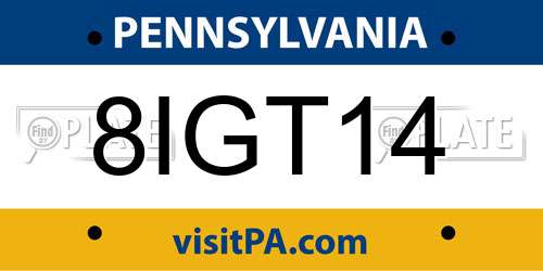 8IGT14 Pennsylvania License Plate
