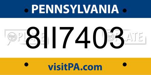 8II7403 Pennsylvania License Plate