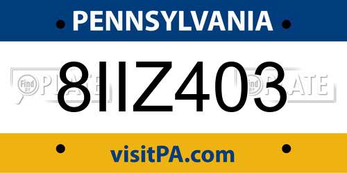 8IIZ403 Pennsylvania License Plate