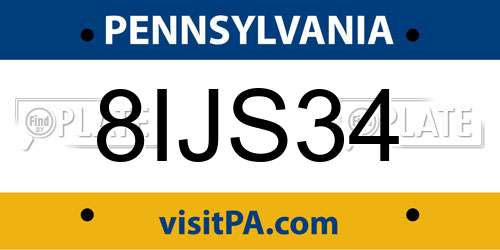 8IJS34 Pennsylvania License Plate