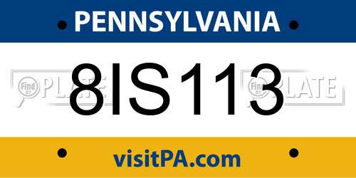 8IS113 Pennsylvania License Plate