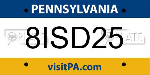 8ISD25 Pennsylvania License Plate