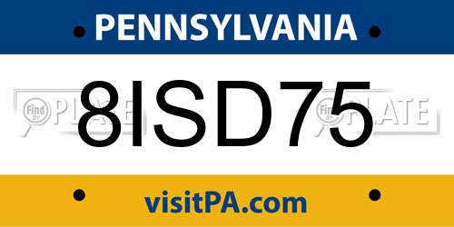 8ISD75 Pennsylvania License Plate