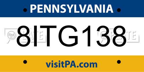 8ITG138 Pennsylvania License Plate
