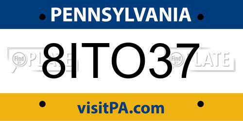 8ITO37 Pennsylvania License Plate