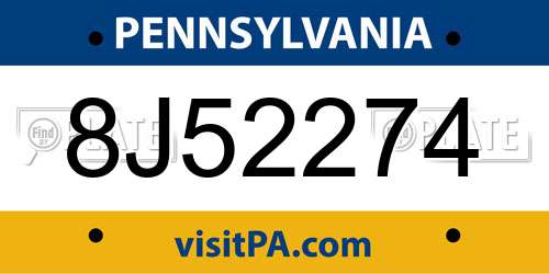 8J52274 Pennsylvania License Plate