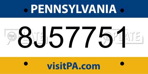 8J57751 Pennsylvania License Plate