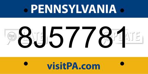 8J57781 Pennsylvania License Plate