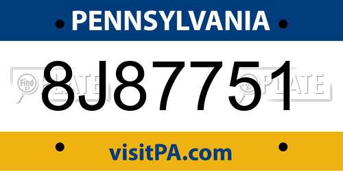 8J87751 Pennsylvania License Plate
