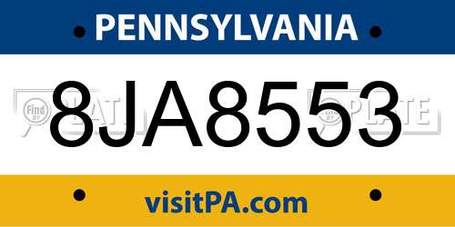 8JA8553 Pennsylvania License Plate