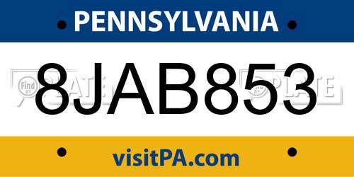 8JAB853 Pennsylvania License Plate