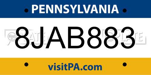 8JAB883 Pennsylvania License Plate