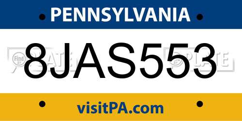 8JAS553 Pennsylvania License Plate