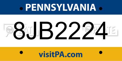 8JB2224 Pennsylvania License Plate
