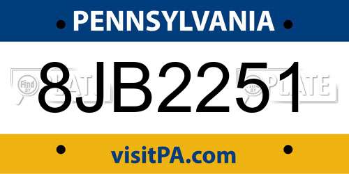 8JB2251 Pennsylvania License Plate