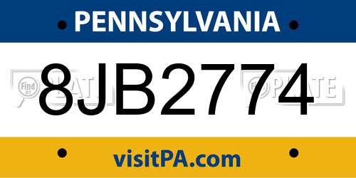 8JB2774 Pennsylvania License Plate