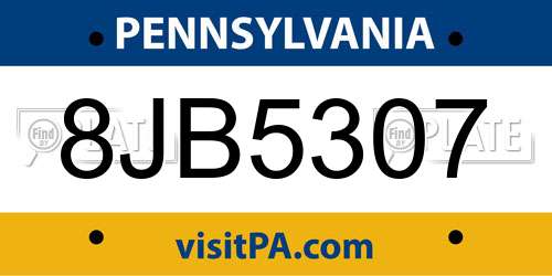 8JB5307 Pennsylvania License Plate