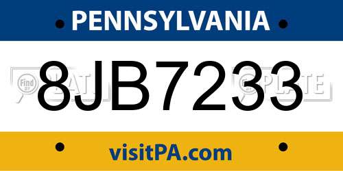 8JB7233 Pennsylvania License Plate