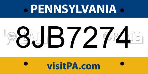 8JB7274 Pennsylvania License Plate
